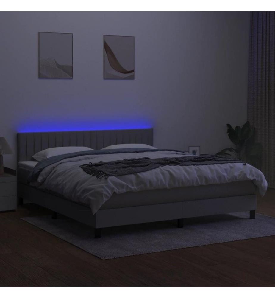 Boxspringbett mit Matratze & LED Hellgrau 160x200 cm Stoff