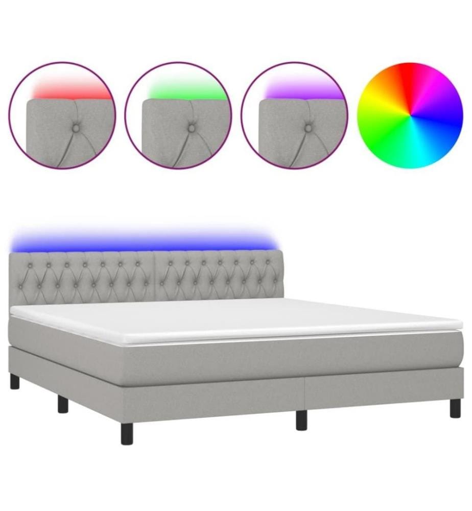 Boxspringbett mit Matratze & LED Hellgrau 160x200 cm Stoff