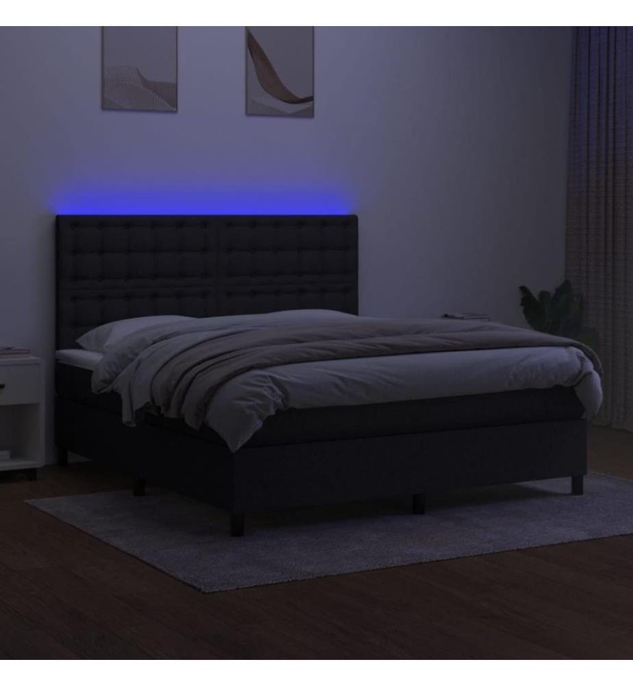 Boxspringbett mit Matratze & LED Schwarz 160x200 cm Stoff