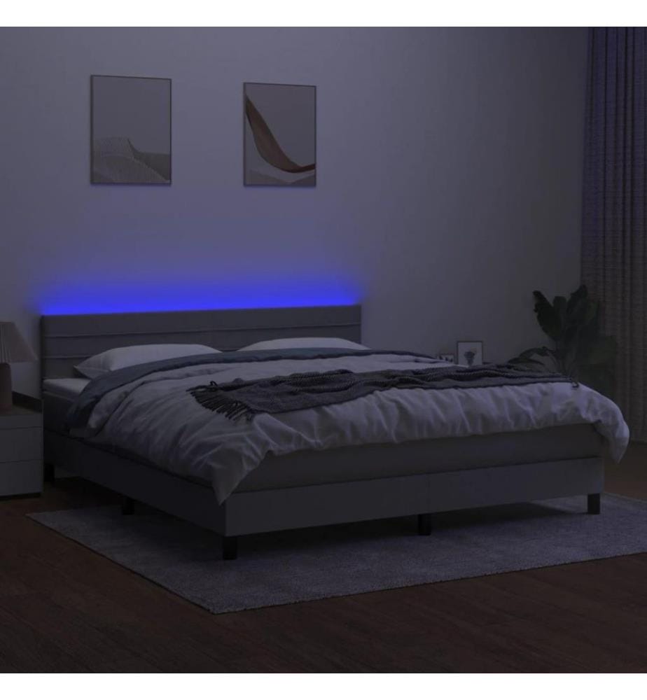 Boxspringbett mit Matratze & LED Hellgrau 160x200 cm Stoff