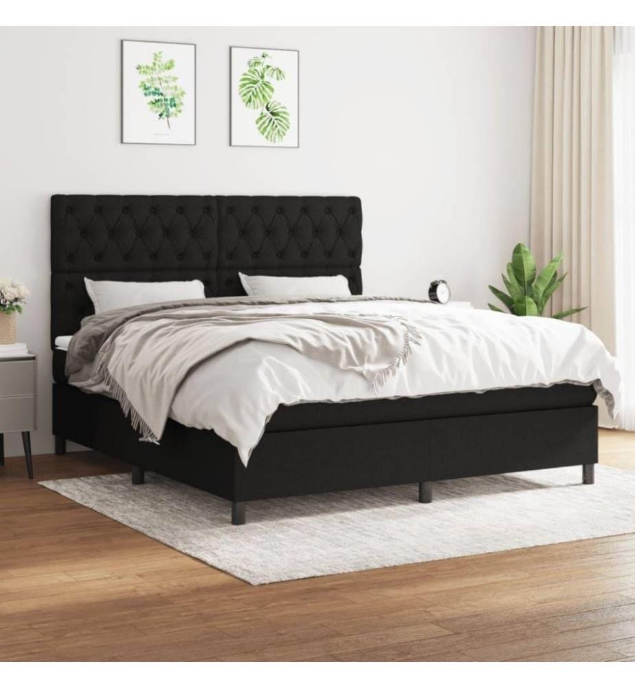 Boxspringbett mit Matratze Schwarz 160x200 cm Stoff