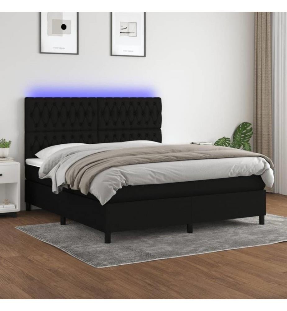 Boxspringbett mit Matratze & LED Schwarz 160x200 cm Stoff
