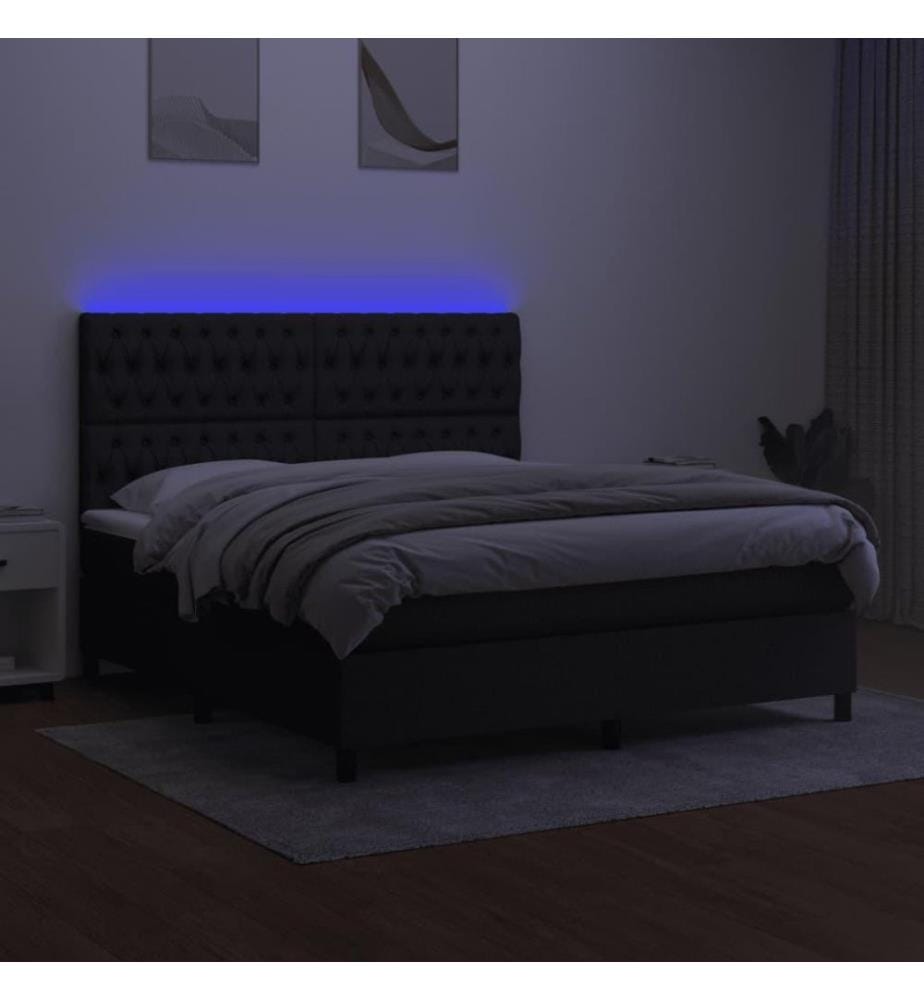 Boxspringbett mit Matratze & LED Schwarz 160x200 cm Stoff