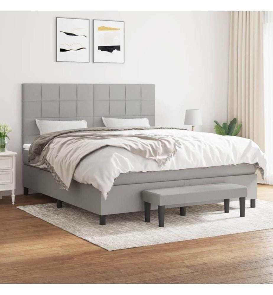 Boxspringbett mit Matratze Hellgrau 160x200 cm Stoff