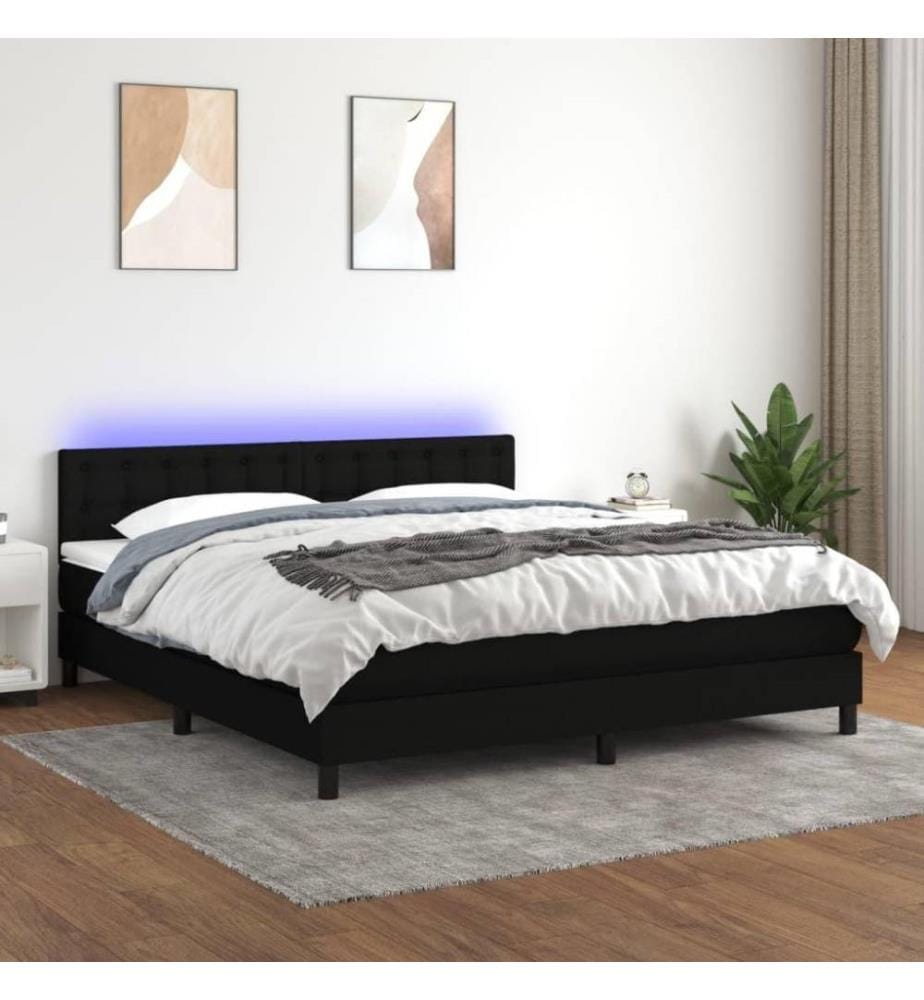 Boxspringbett mit Matratze & LED Schwarz 160x200 cm Stoff