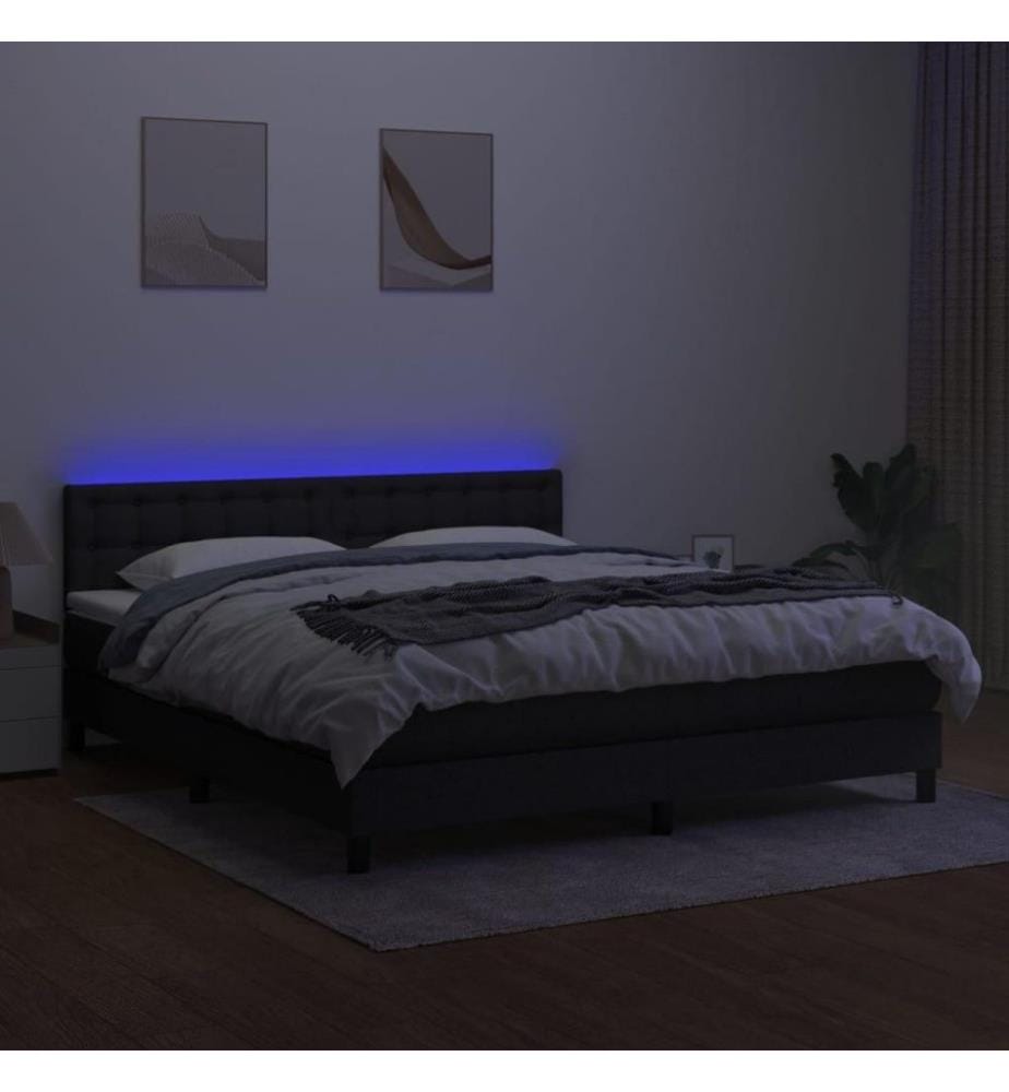 Boxspringbett mit Matratze & LED Schwarz 160x200 cm Stoff
