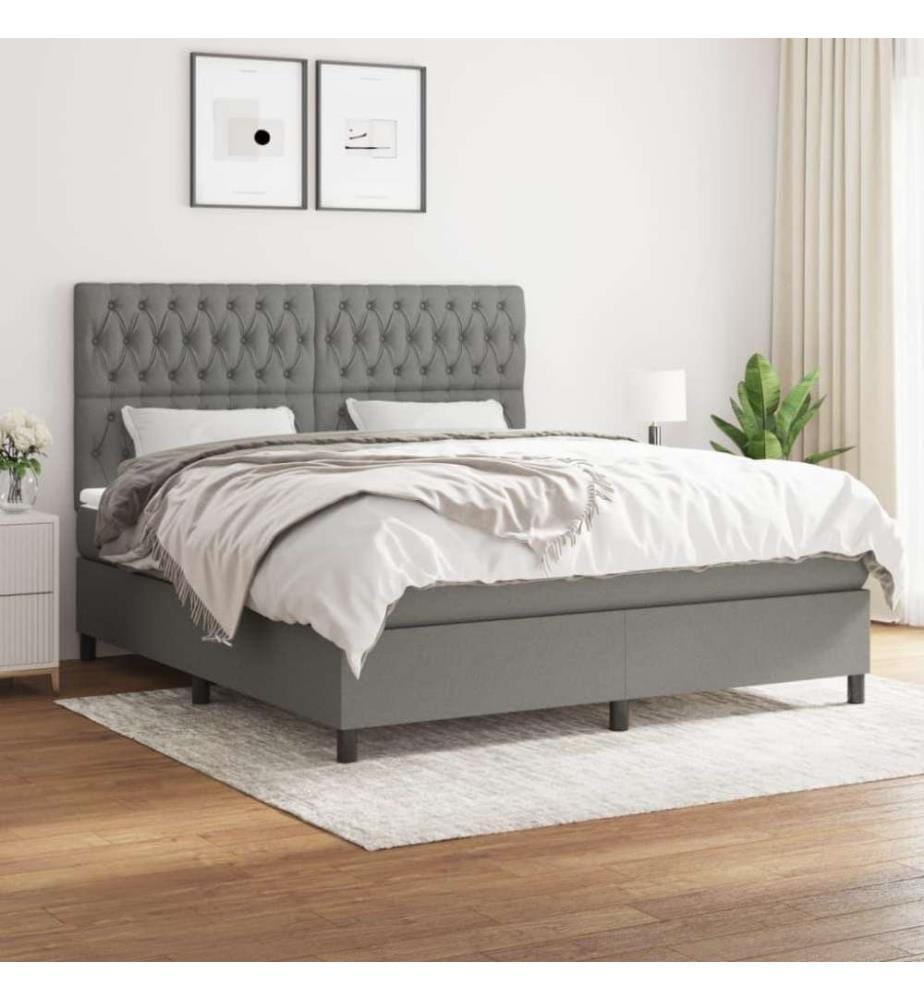 Boxspringbett mit Matratze Dunkelgrau 180x200 cm Stoff