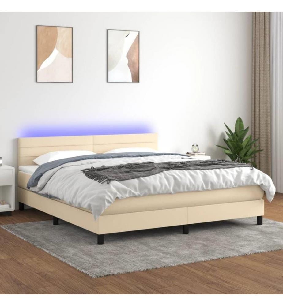 Boxspringbett mit Matratze & LED Creme 160x200 cm Stoff