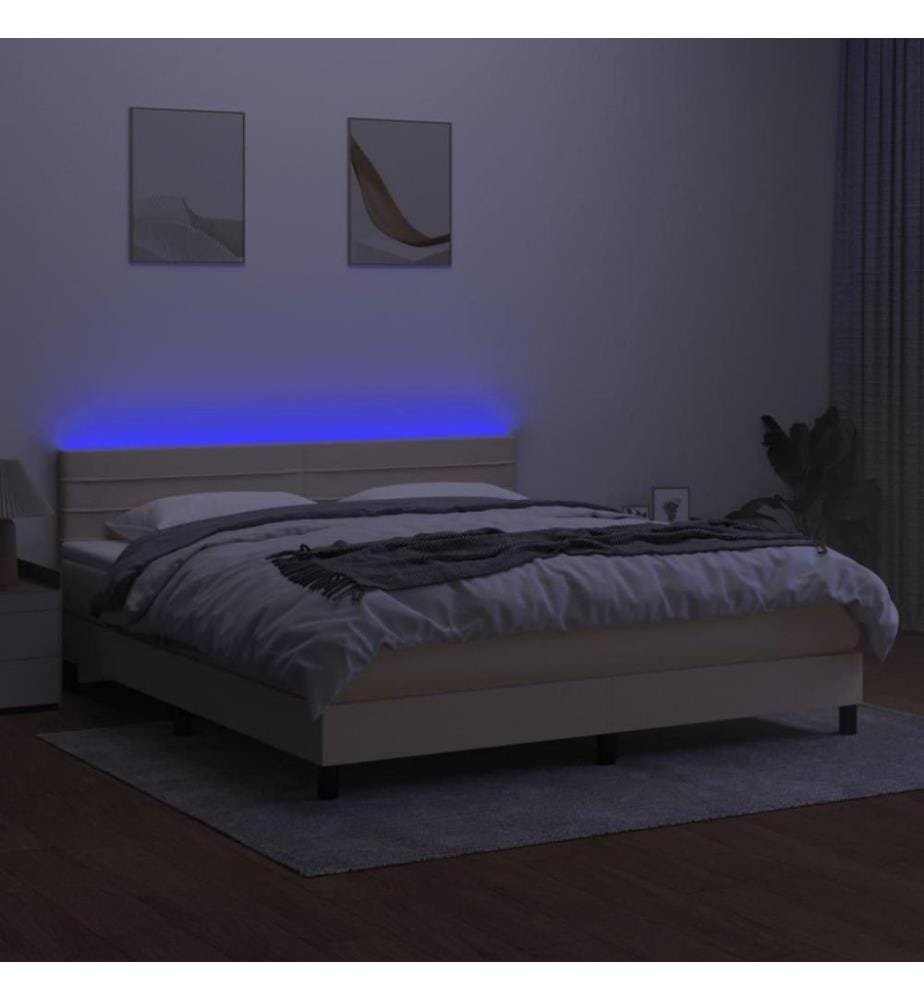 Boxspringbett mit Matratze & LED Creme 160x200 cm Stoff