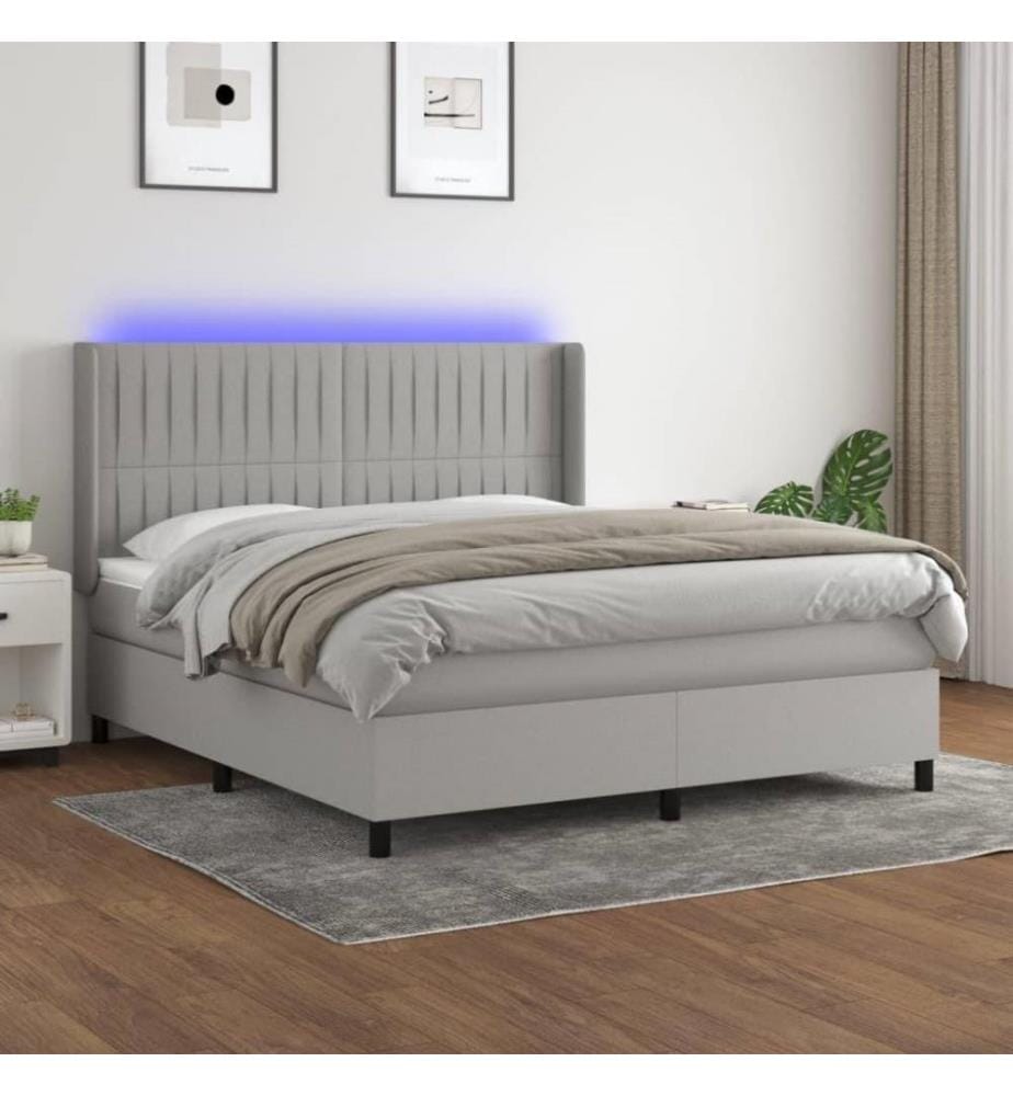 Boxspringbett mit Matratze & LED Hellgrau 160x200 cm Stoff