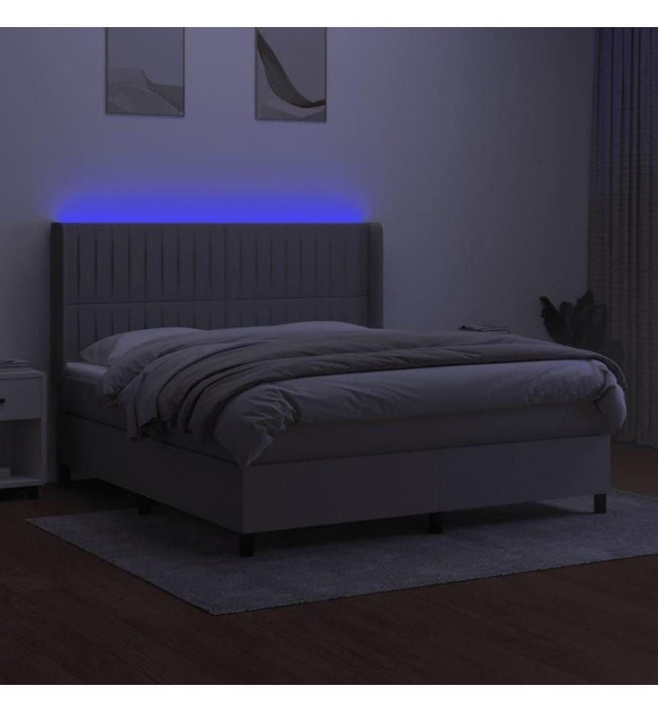 Boxspringbett mit Matratze & LED Hellgrau 160x200 cm Stoff