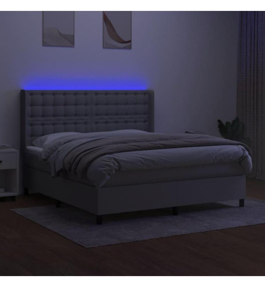 Boxspringbett mit Matratze & LED Hellgrau 160x200 cm Stoff