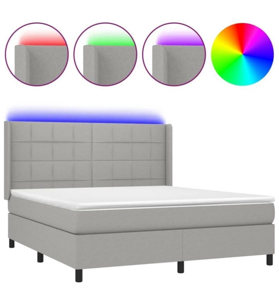 Boxspringbett mit Matratze & LED Hellgrau 160x200 cm Stoff