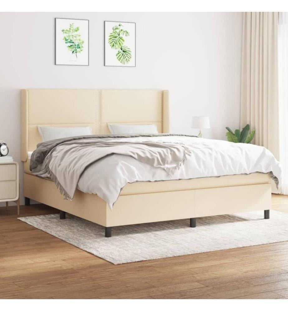 Boxspringbett mit Matratze Creme 180x200 cm Stoff