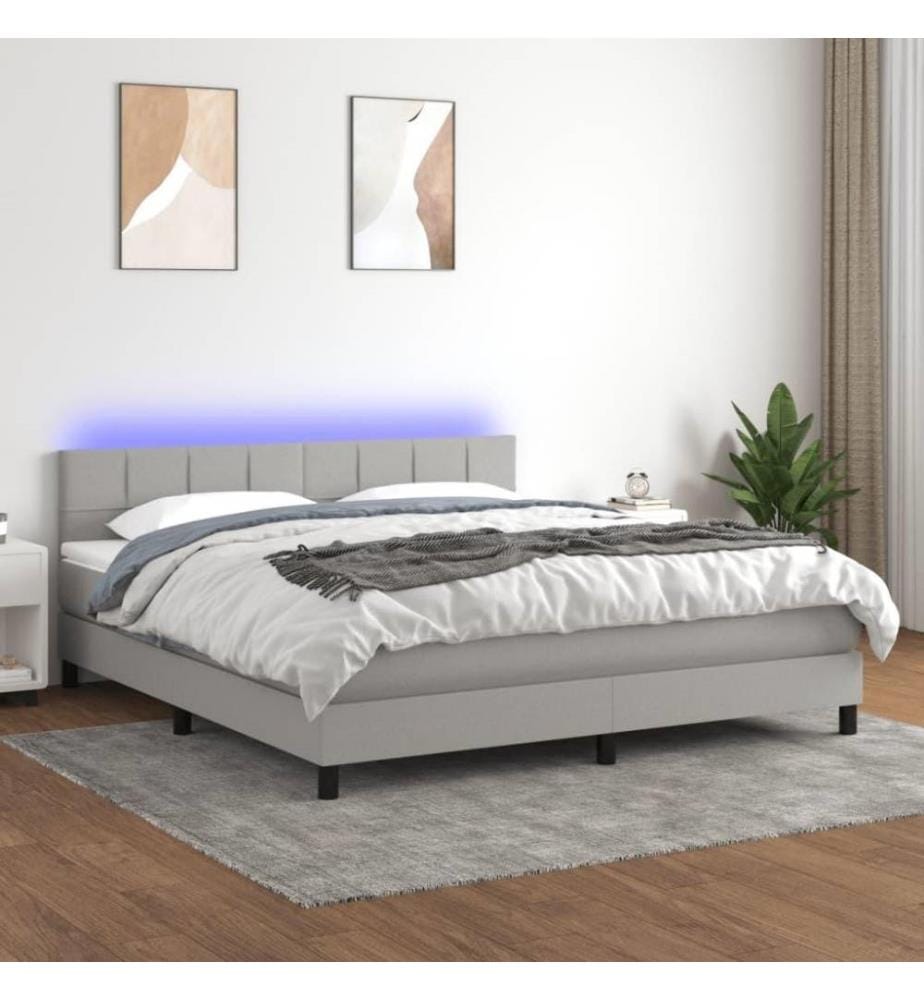 Boxspringbett mit Matratze & LED Hellgrau 160x200 cm Stoff