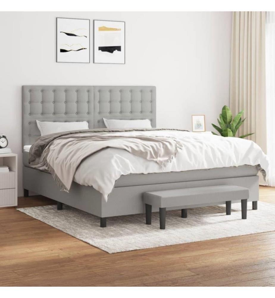 Boxspringbett mit Matratze Hellgrau 160x200 cm Stoff