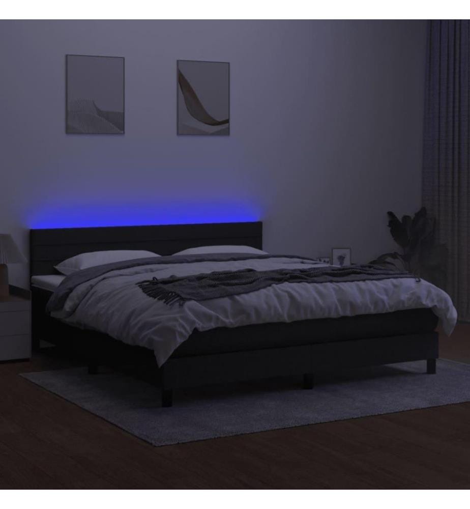 Boxspringbett mit Matratze & LED Schwarz 160x200 cm Stoff