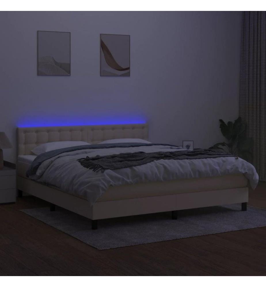Boxspringbett mit Matratze & LED Creme 180x200 cm Stoff