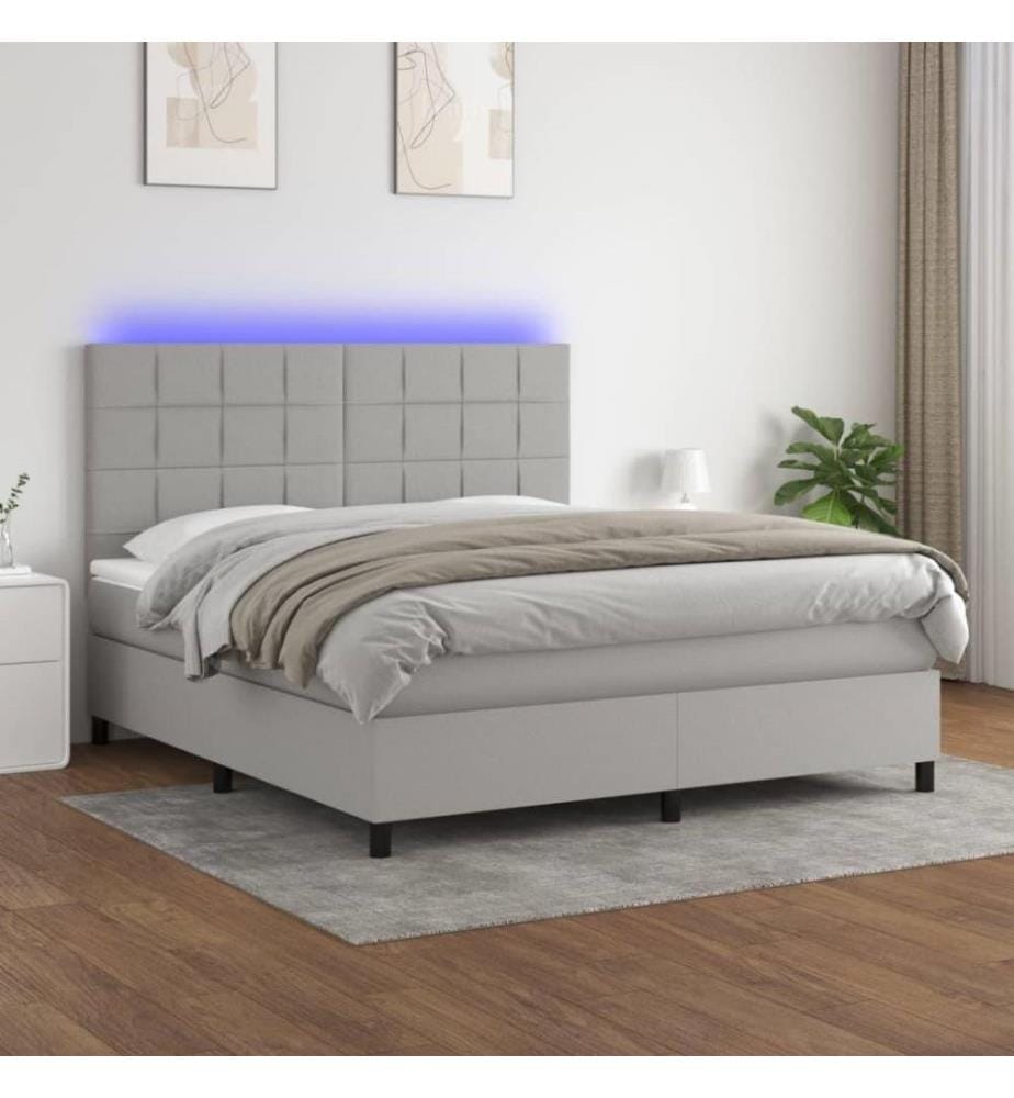 Sommier tapissier matelas et LED Gris clair 160x200 cm Tissu