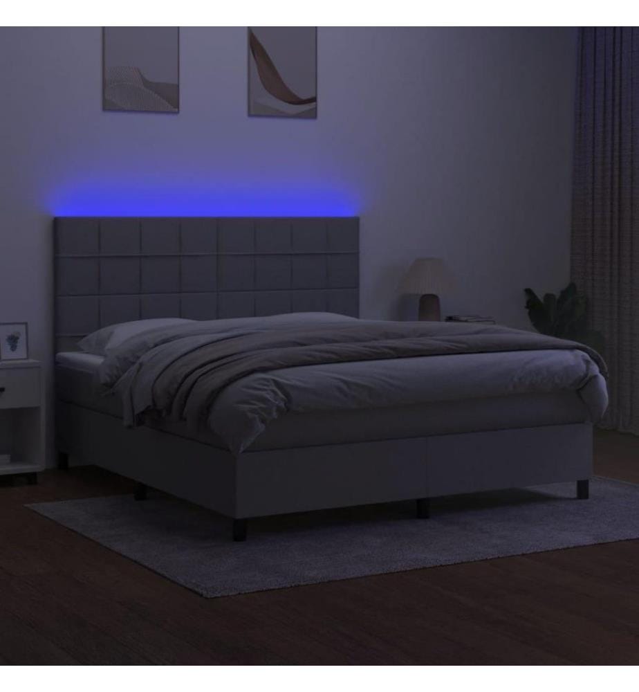 Boxspringbett mit Matratze & LED Hellgrau 160x200 cm Stoff