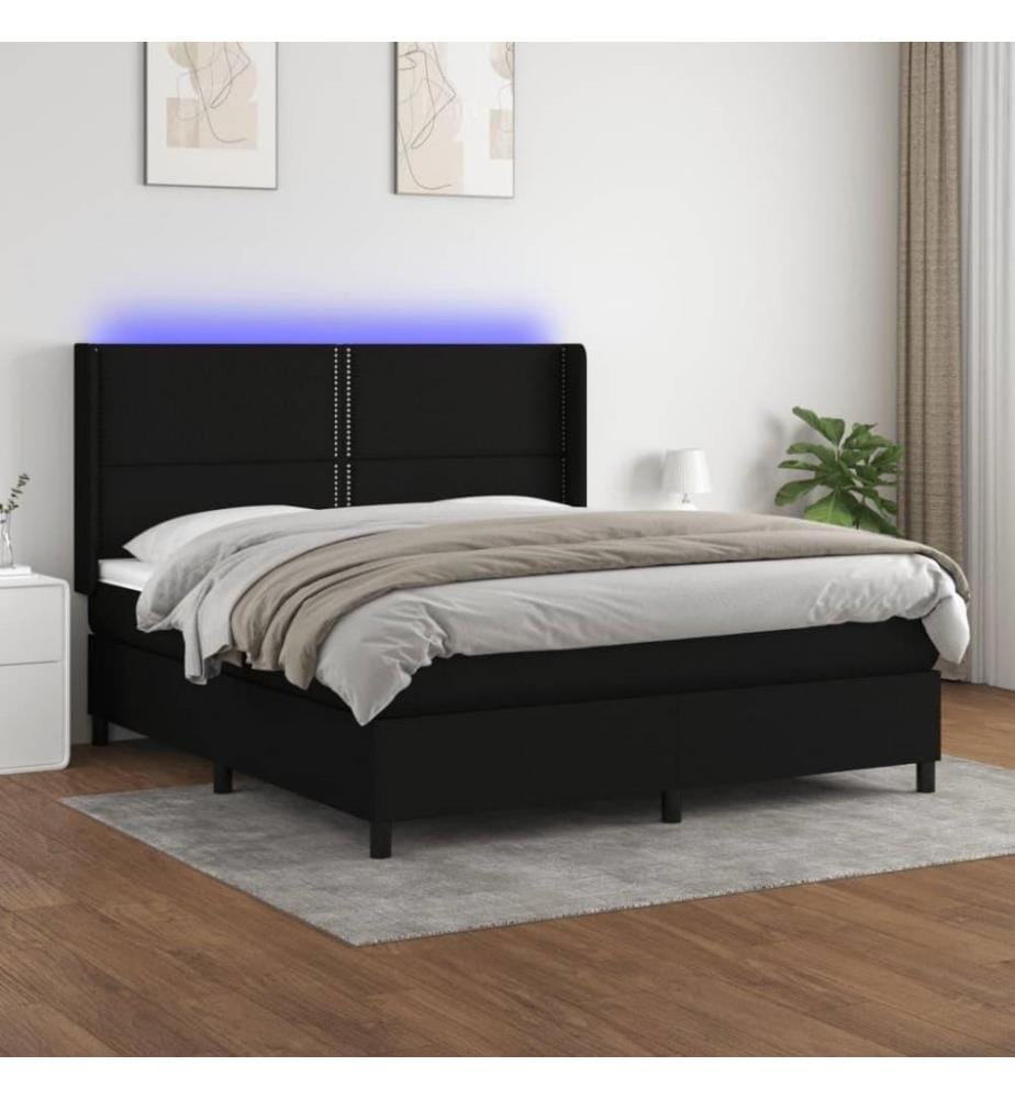 Boxspringbett mit Matratze & LED Schwarz 160x200 cm Stoff