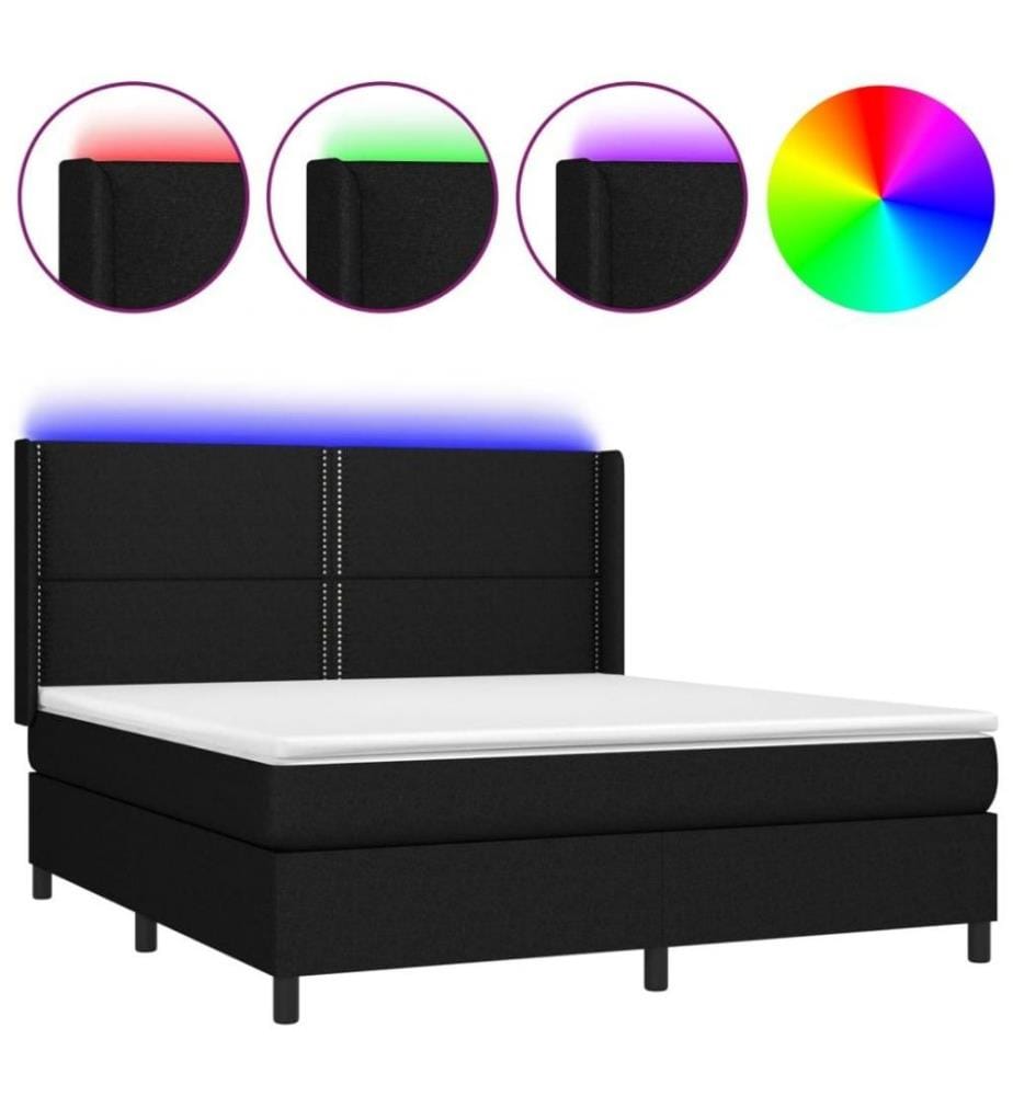 Boxspringbett mit Matratze & LED Schwarz 160x200 cm Stoff