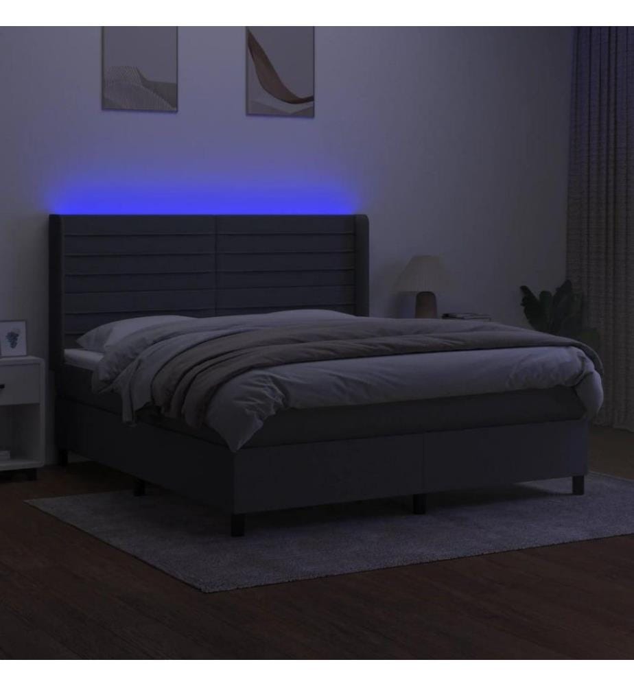 Boxspringbett mit Matratze & LED Dunkelgrau 160x200 cm Stoff