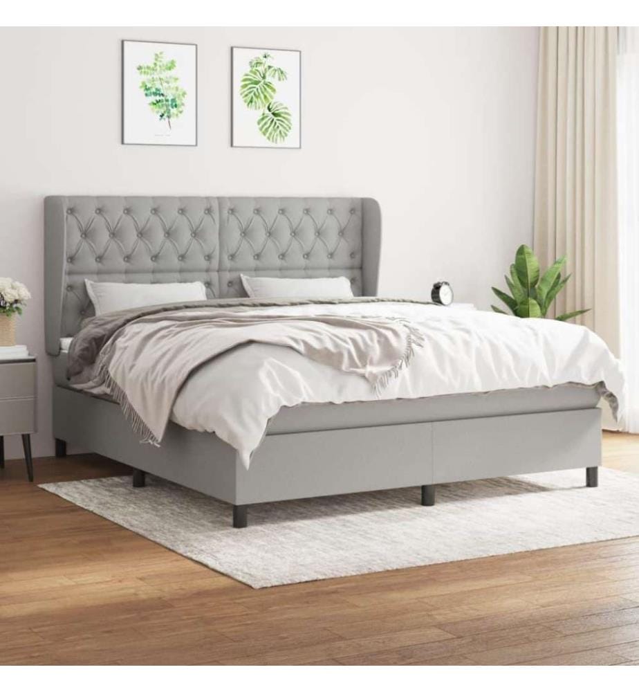 Boxspringbett mit Matratze Hellgrau 160x200 cm Stoff