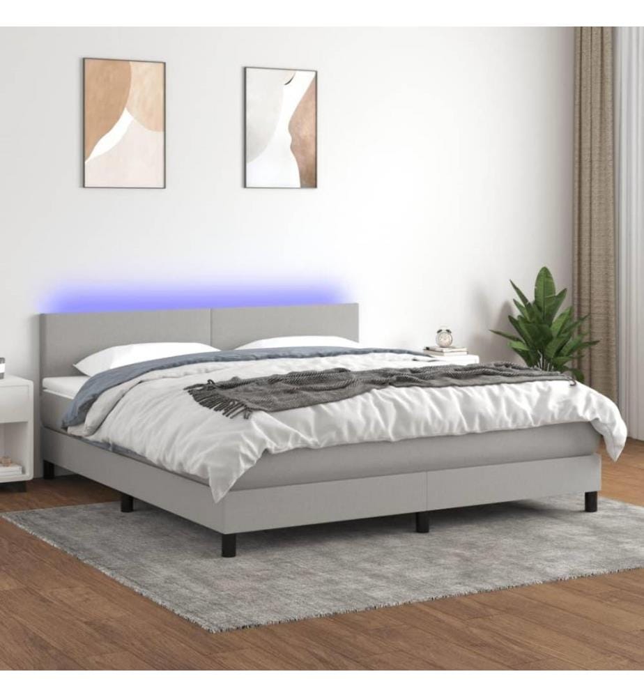 Sommier tapissier matelas et LED Gris clair 160x200 cm Tissu
