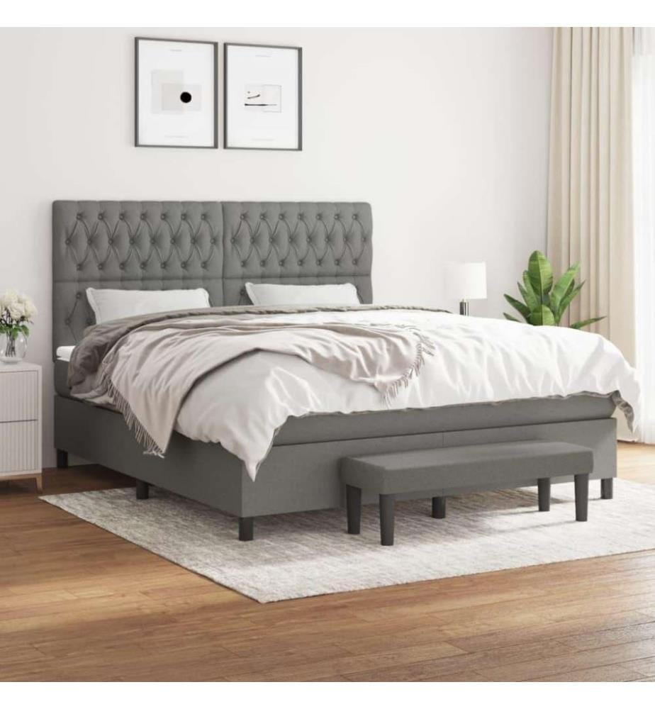 Boxspringbett mit Matratze Dunkelgrau 180x200 cm Stoff