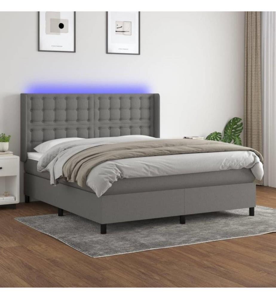 Boxspringbett mit Matratze & LED Dunkelgrau 160x200 cm Stoff