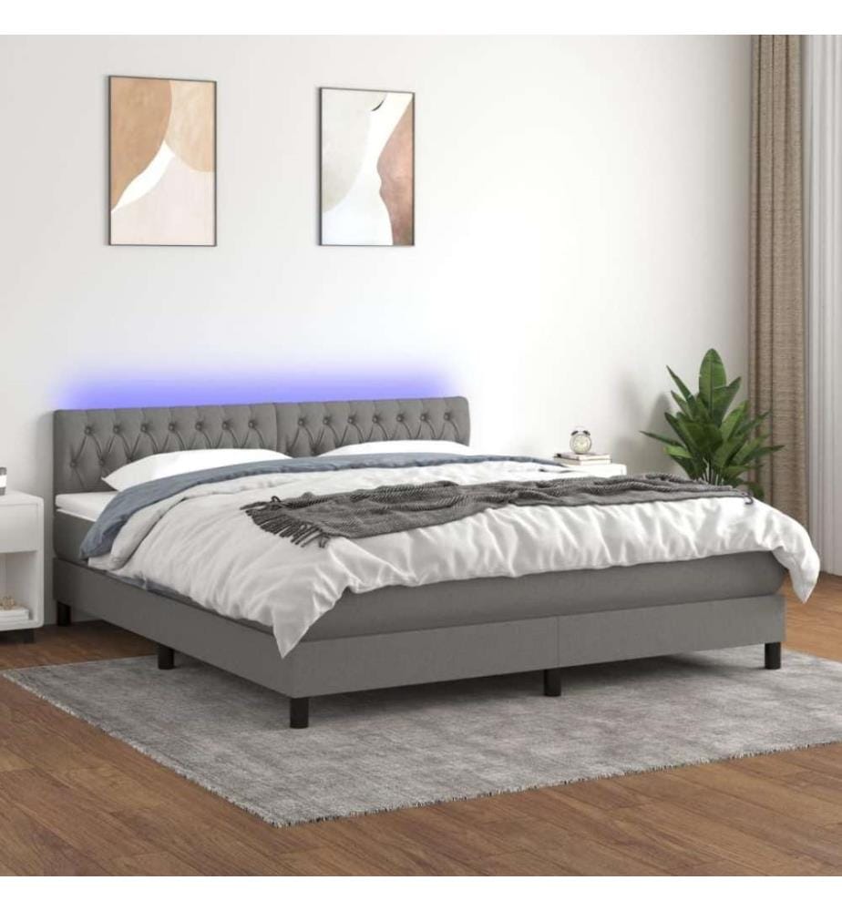 Boxspringbett mit Matratze & LED Dunkelgrau 160x200 cm Stoff