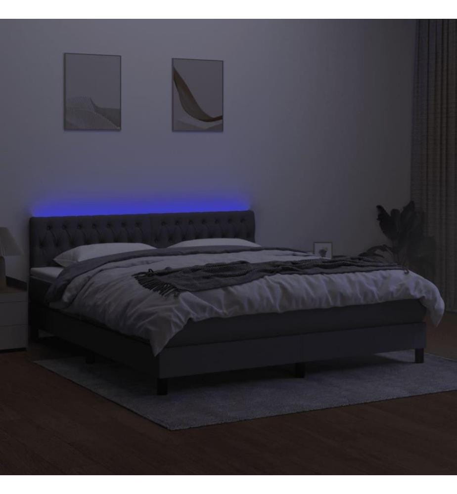 Boxspringbett mit Matratze & LED Dunkelgrau 160x200 cm Stoff