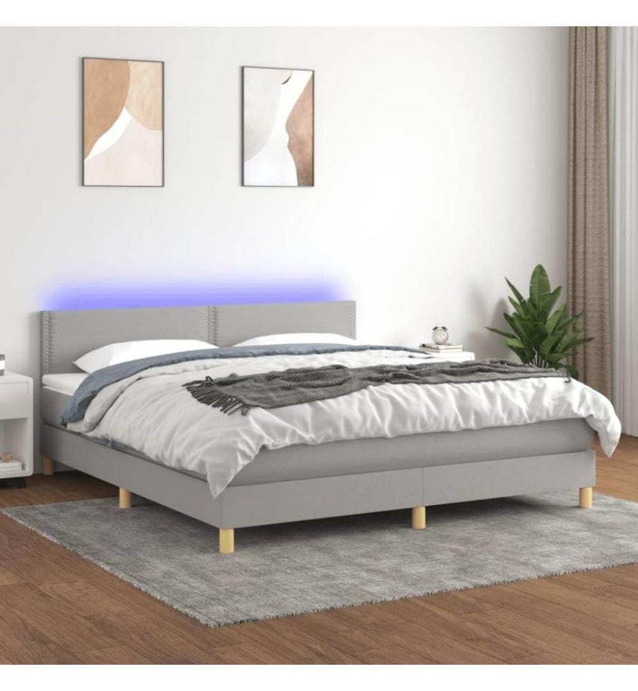Boxspringbett mit Matratze & LED Hellgrau 180x200 cm Stoff
