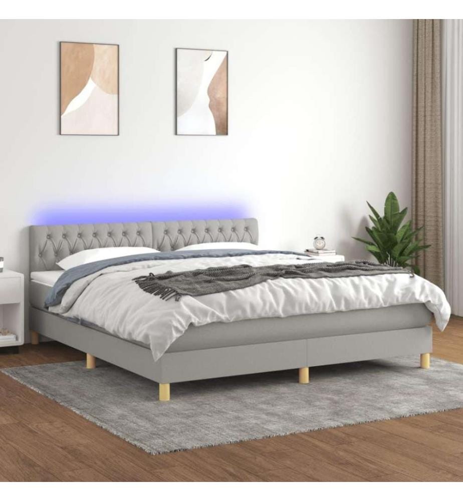 Boxspringbett mit Matratze & LED Hellgrau 180x200 cm Stoff