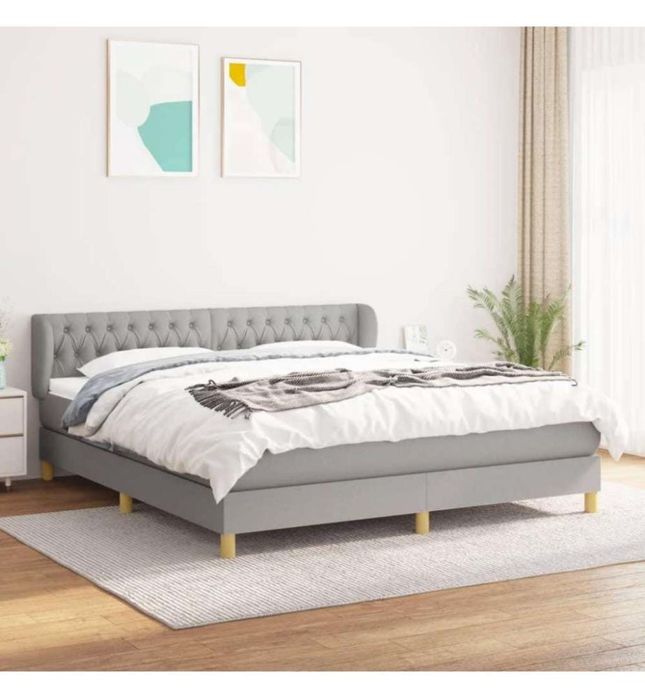 Boxspringbett mit Matratze Hellgrau 180x200 cm Stoff