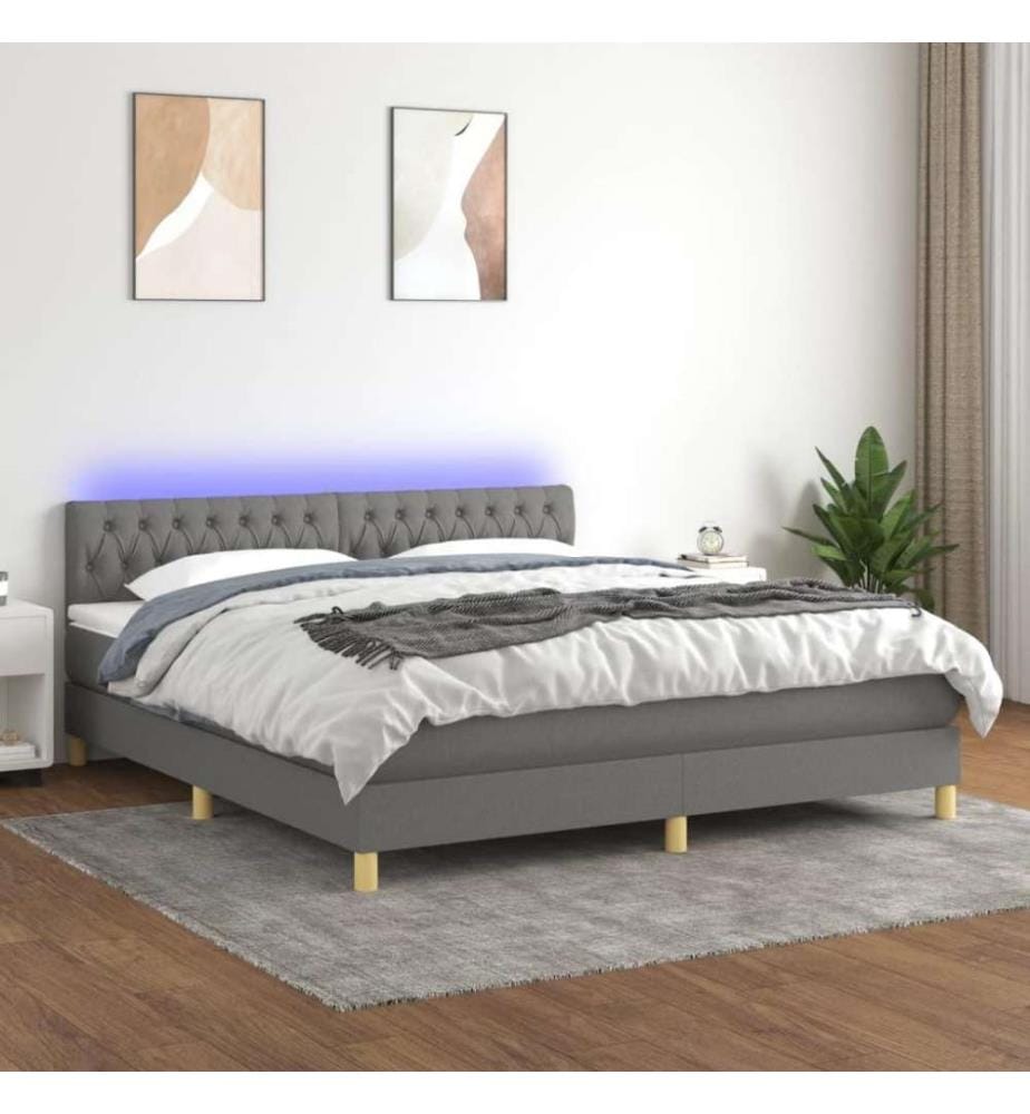 Boxspringbett mit Matratze & LED Dunkelgrau 180x200 cm Stoff