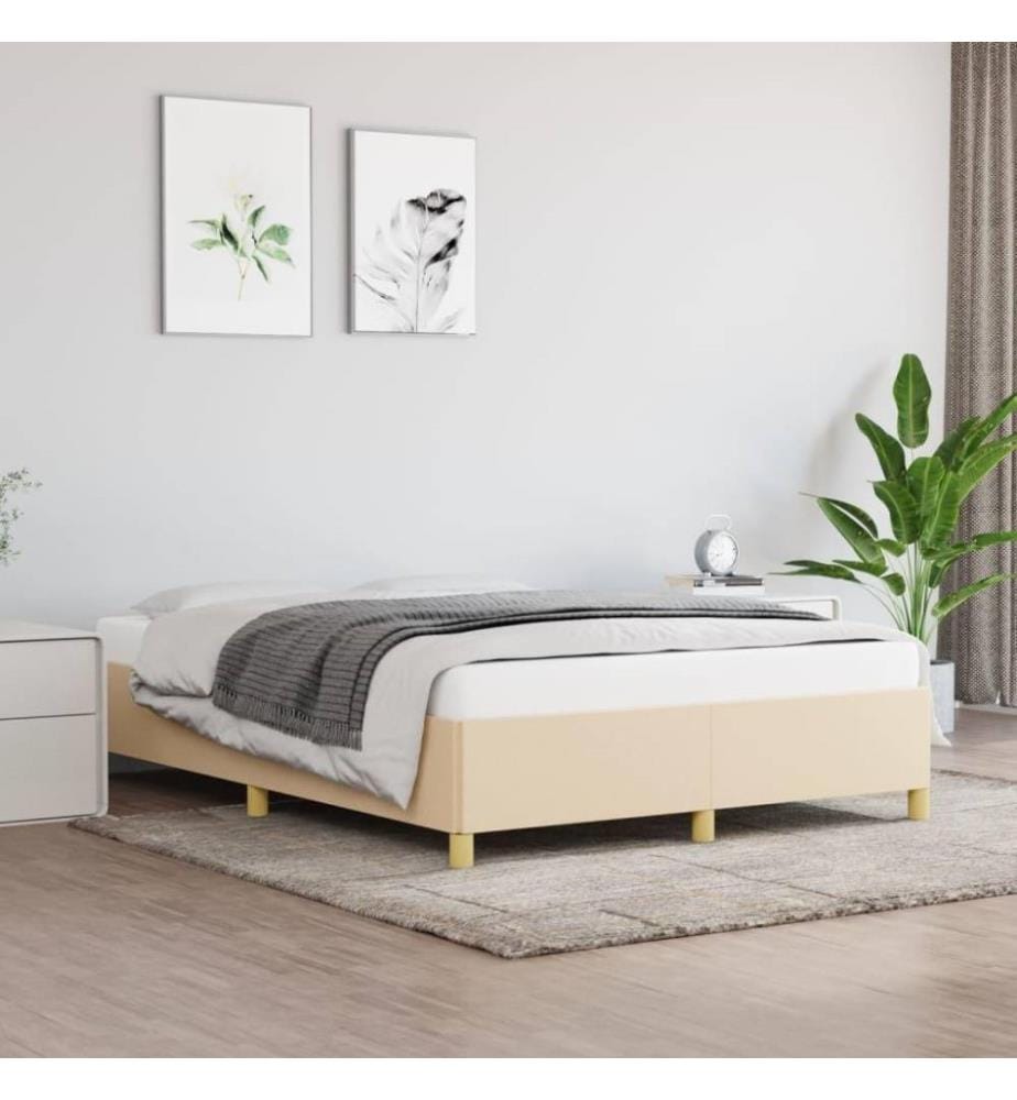 Cadre de lit Crème 140x190 cm Tissu