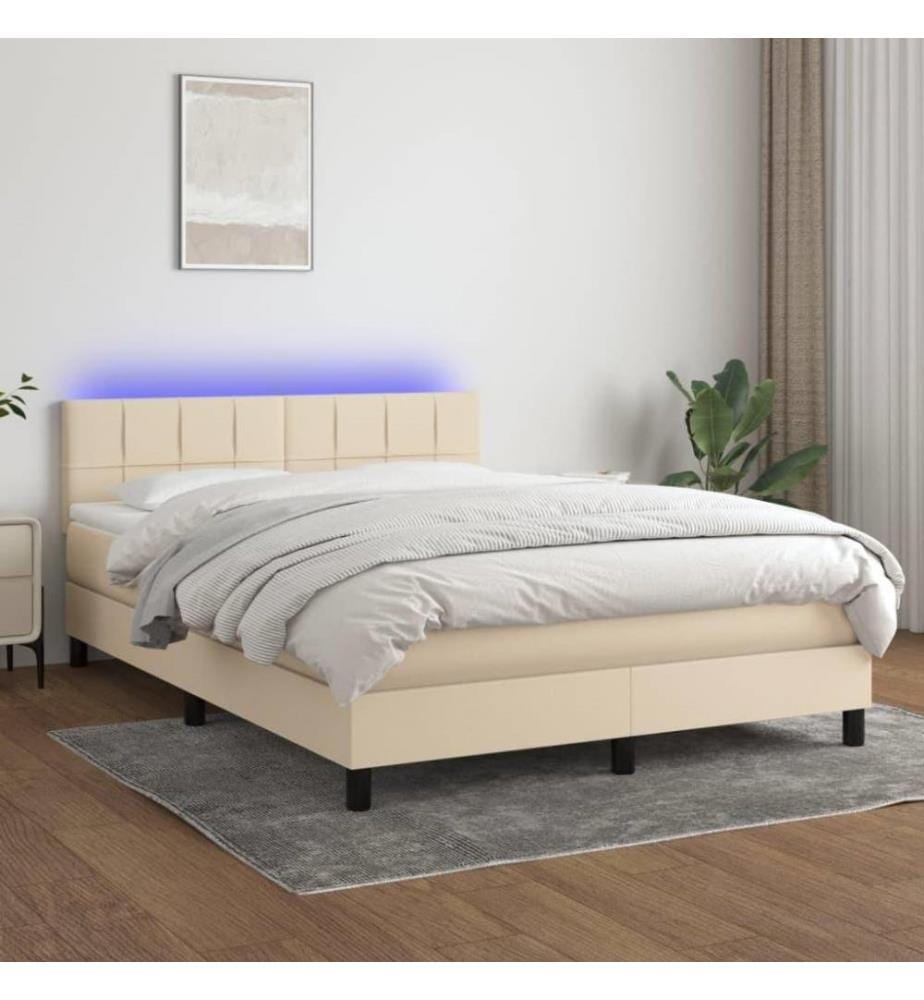Boxspringbett mit Matratze & LED Creme 140x200 cm Stoff