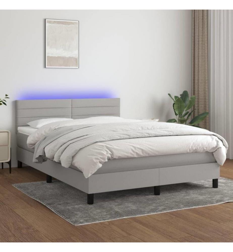 Boxspringbett mit Matratze & LED Hellgrau 140x200 cm Stoff
