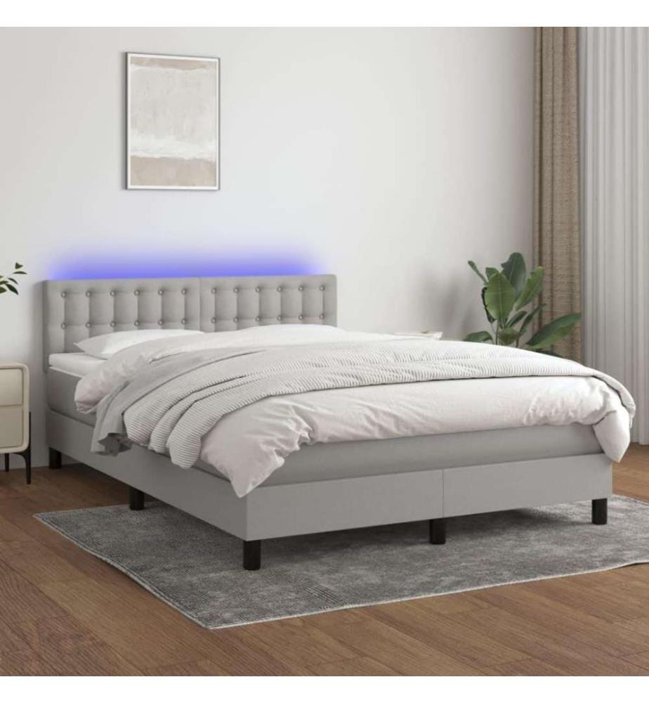 Boxspringbett mit Matratze & LED Hellgrau 140x200 cm Stoff