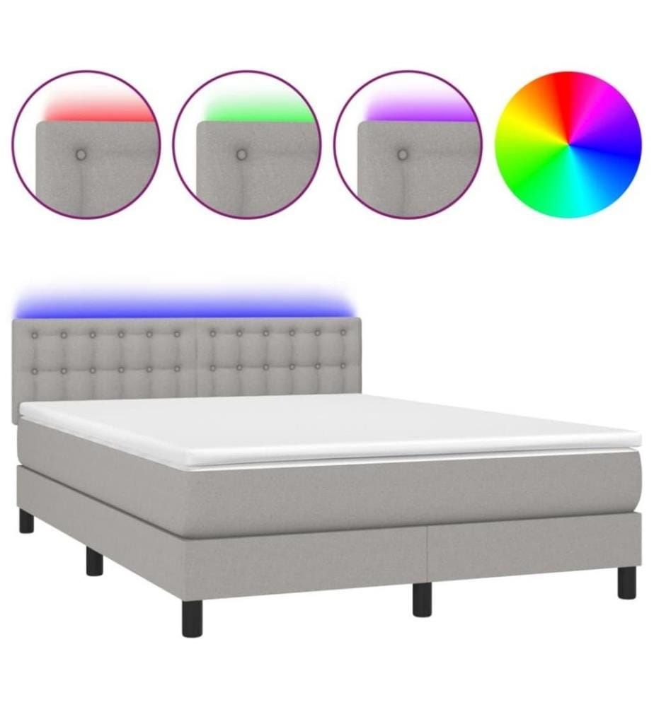 Boxspringbett mit Matratze & LED Hellgrau 140x200 cm Stoff