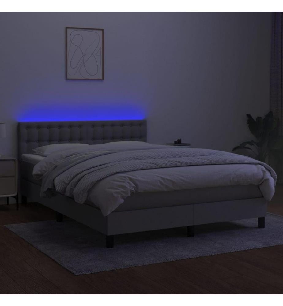 Boxspringbett mit Matratze & LED Hellgrau 140x200 cm Stoff