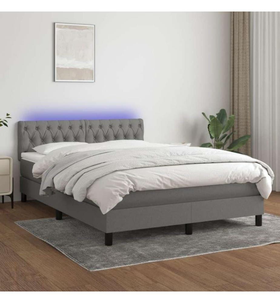 Boxspringbett mit Matratze & LED Dunkelgrau 140x200 cm Stoff