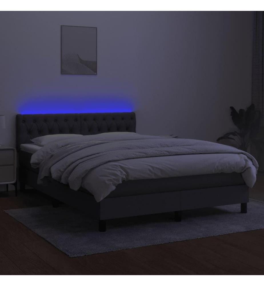 Boxspringbett mit Matratze & LED Dunkelgrau 140x200 cm Stoff