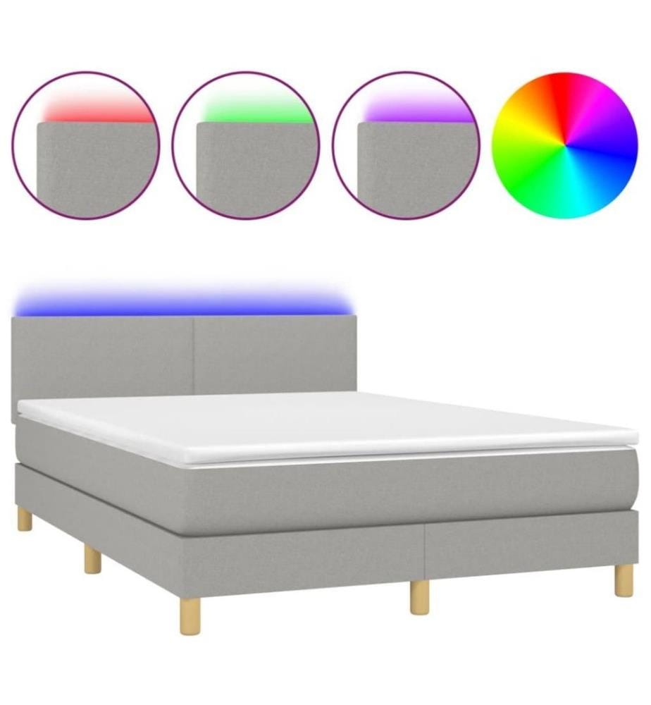 Boxspringbett mit Matratze & LED Hellgrau 140x200 cm Stoff