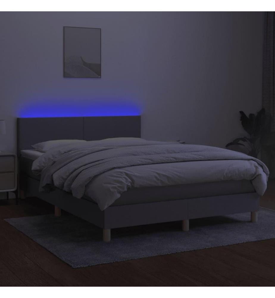 Boxspringbett mit Matratze & LED Hellgrau 140x200 cm Stoff