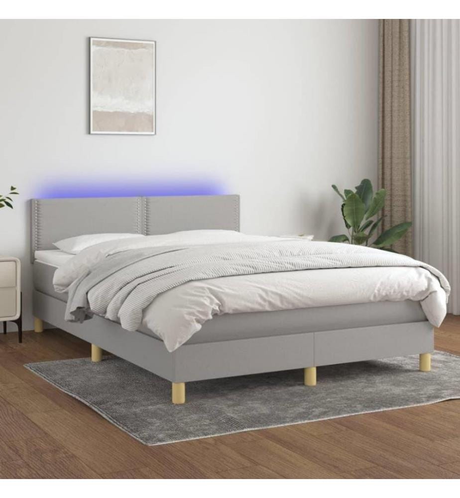 Boxspringbett mit Matratze & LED Hellgrau 140x200 cm Stoff