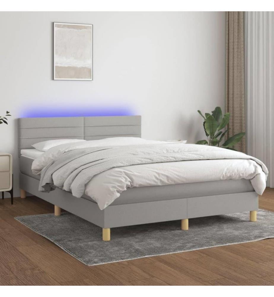 Boxspringbett mit Matratze & LED Hellgrau 140x200 cm Stoff