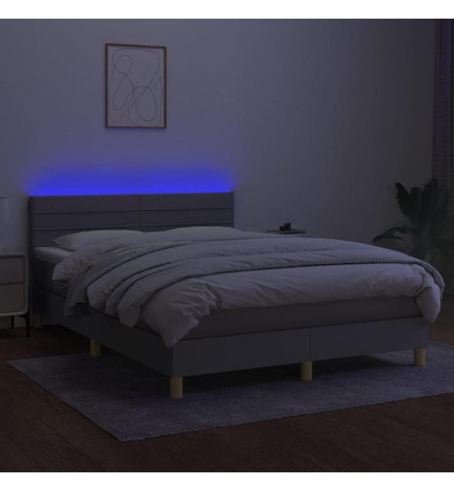 Boxspringbett mit Matratze & LED Hellgrau 140x200 cm Stoff